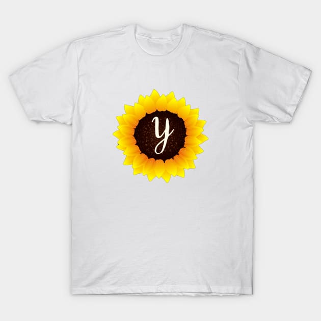 Floral Monogram Y Bright Yellow Sunflower T-Shirt by floralmonogram